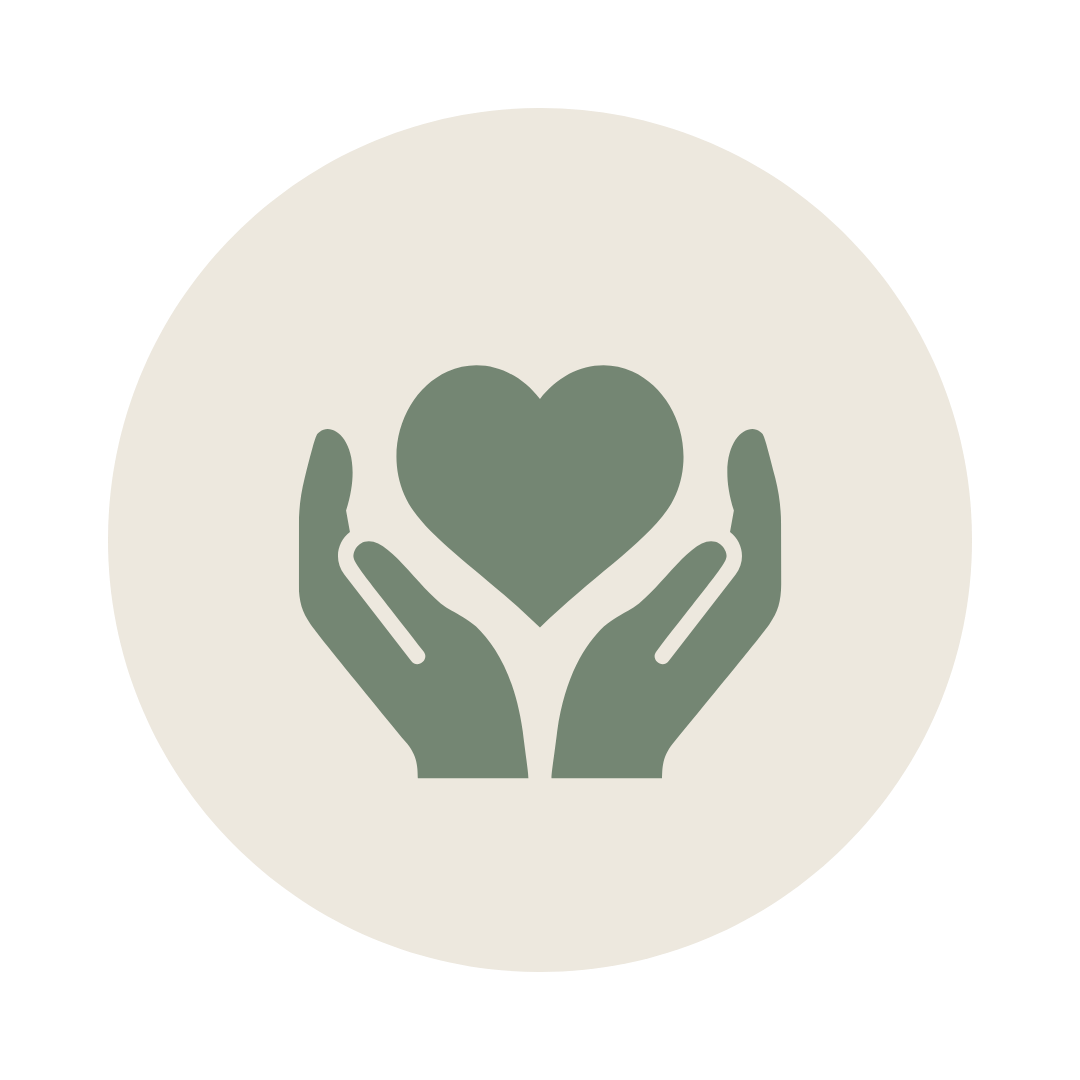 Hands gently holding a heart in a minimalist style.