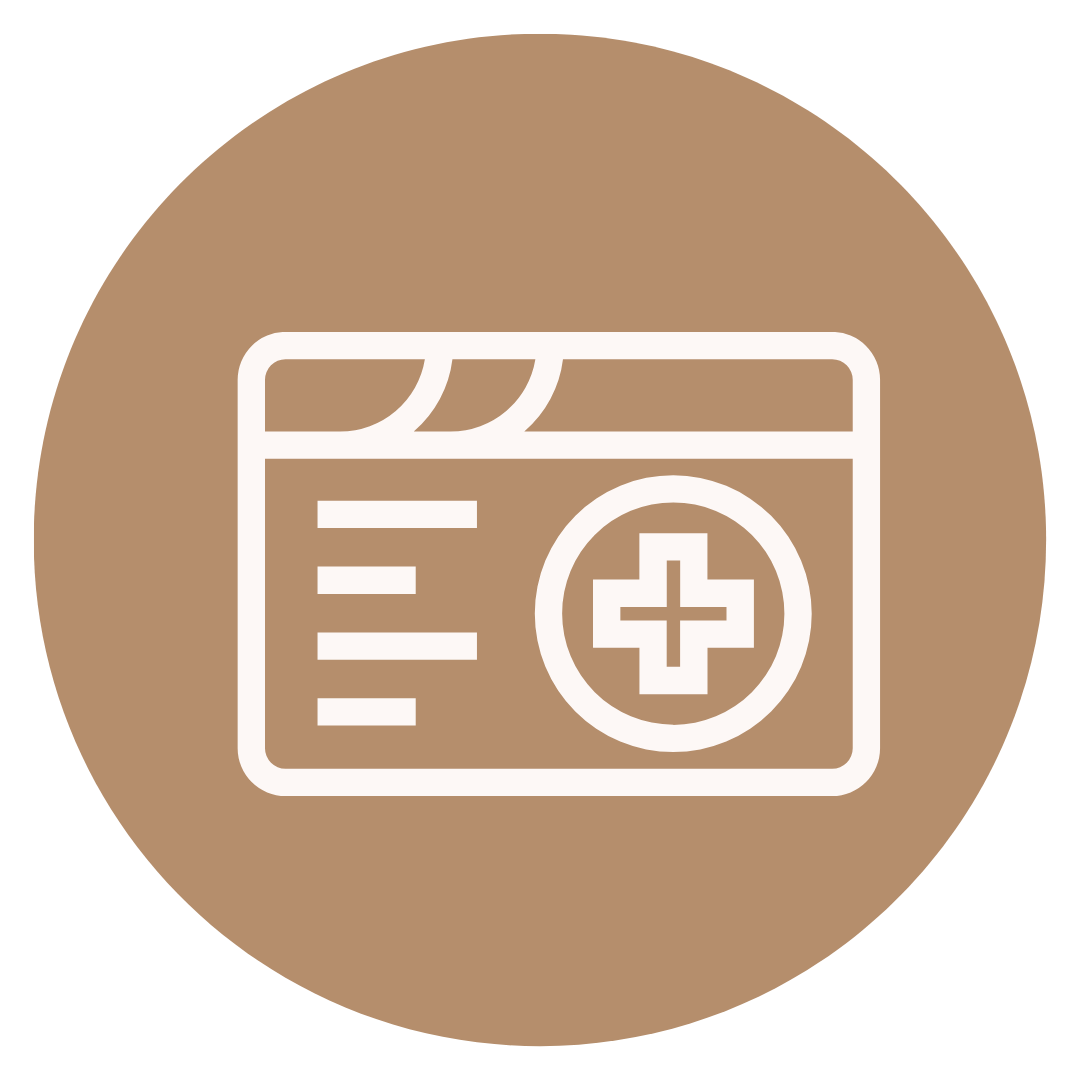 Icon of a medical or health information web page with a plus sign, indicating healthcare or medical services.