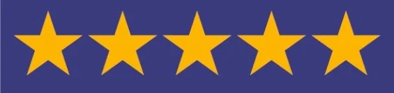 Five gold stars on a navy blue background