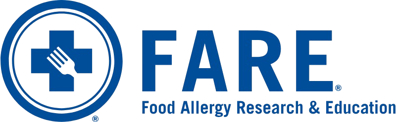 FARE logo with a blue cross and spoon inside a circle, and text that reads "FARE Food Allergy Research & Education"