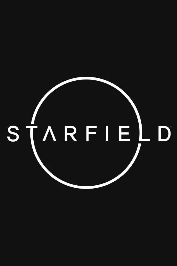 a circular logo in white against black, reading STARFIELD in stylize text.