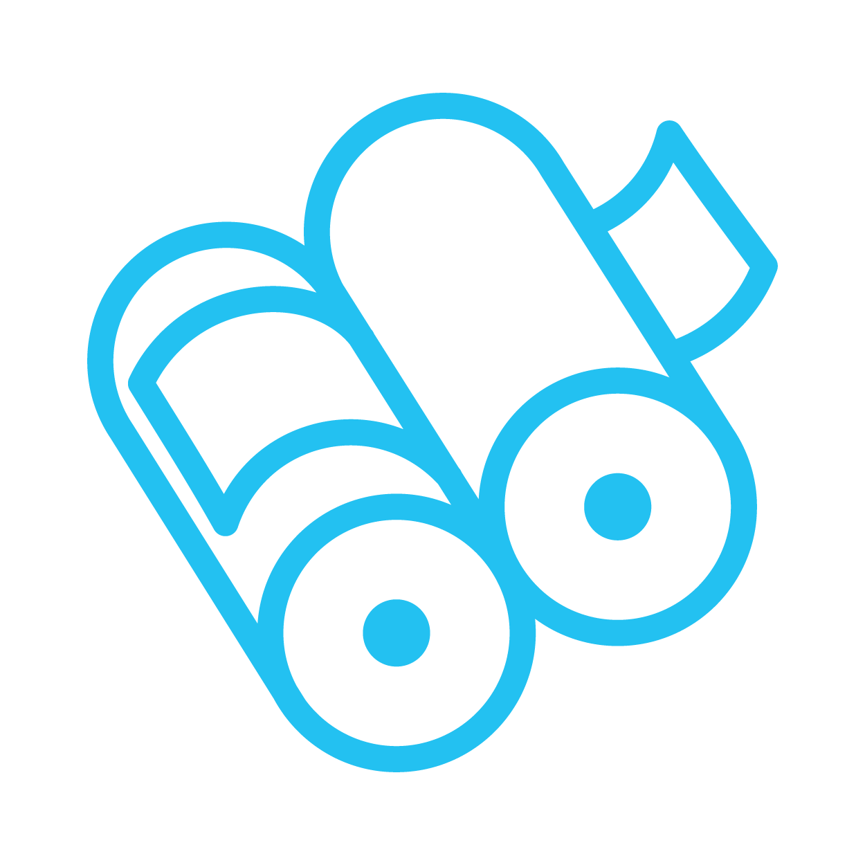 Outline icon of three rolls of toilet paper.
