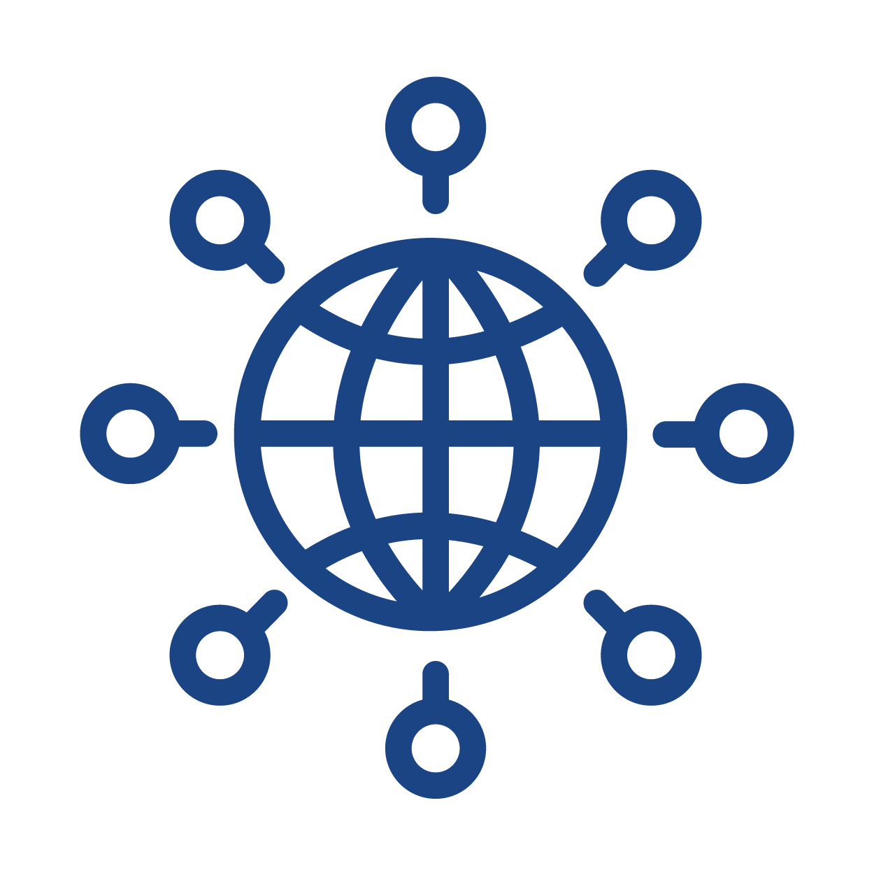Icon of a globe with interconnected nodes, representing global connectivity or internet.