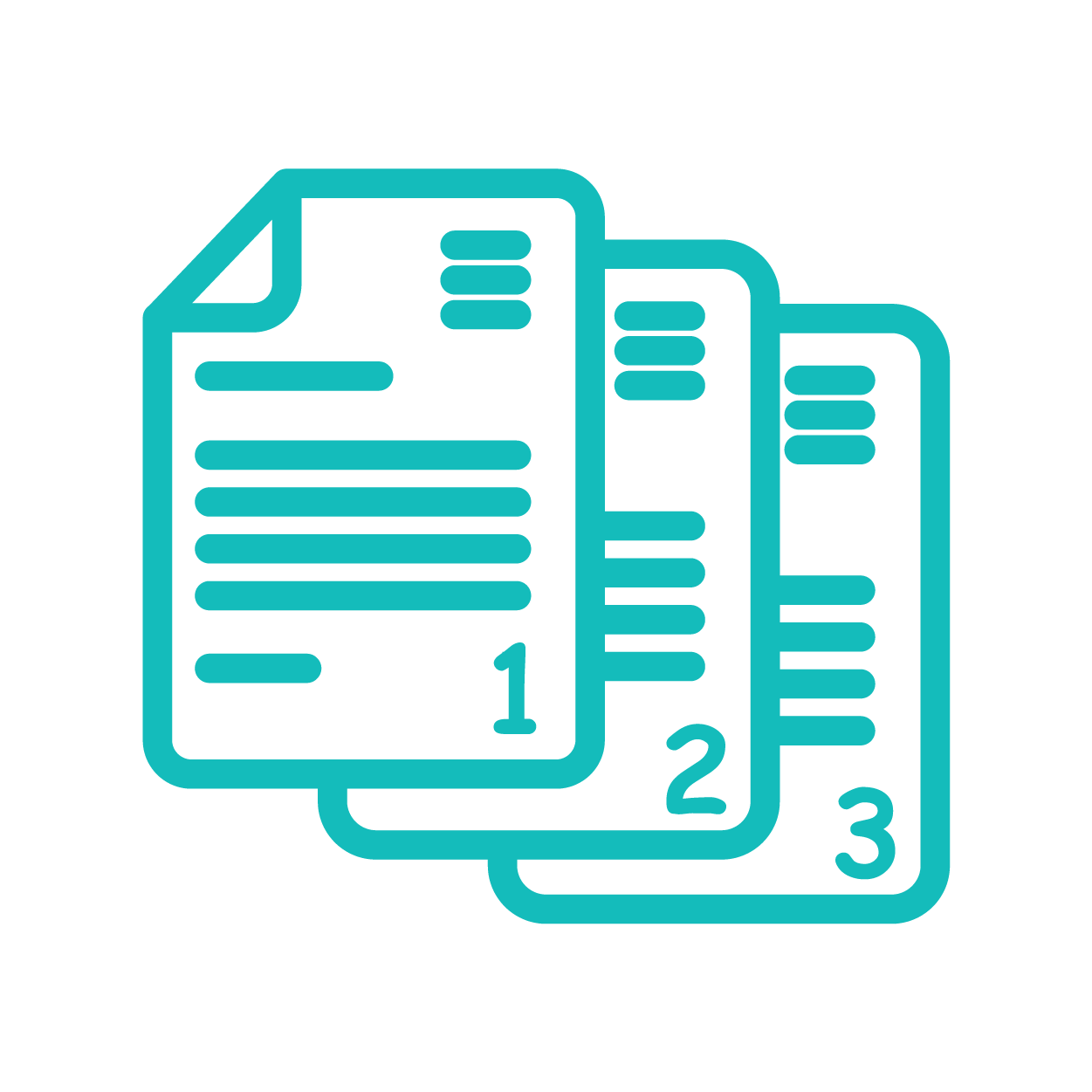 Icon of three stacking documents with numbered pages.