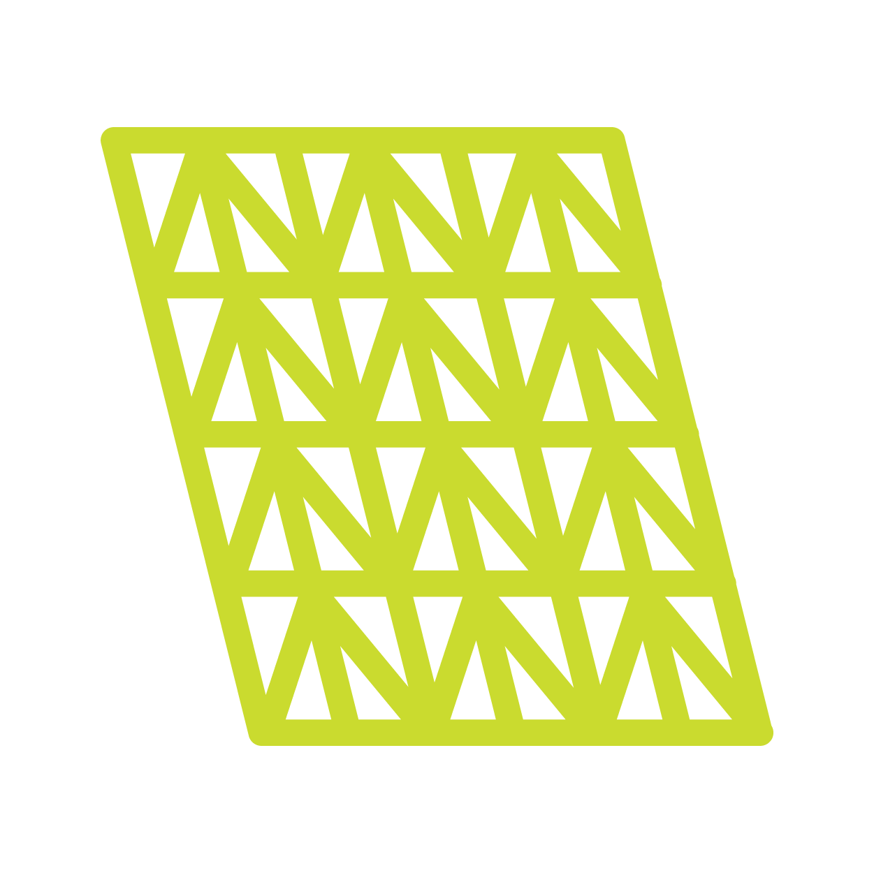 A lime green plastic object with a grid pattern and triangular openings.