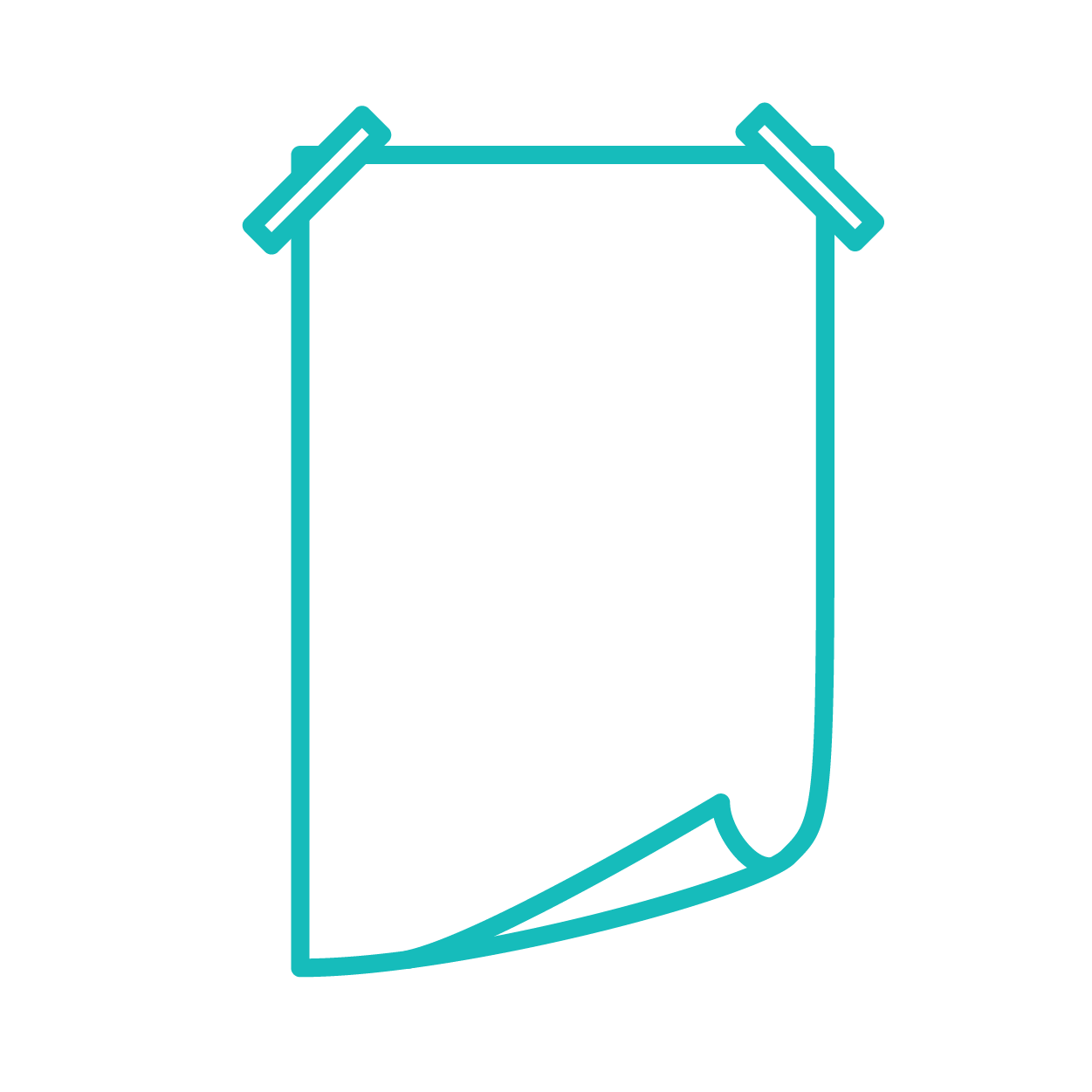 Outline of a window with tape on the top corners and a piece of paper hanging from the bottom right corner.