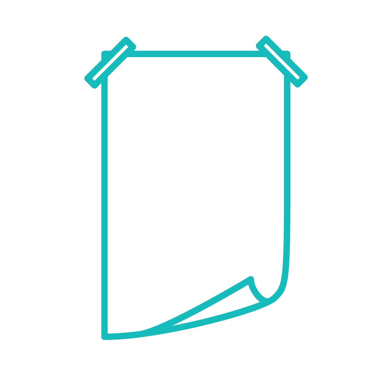 Outline of a sheet of paper with tape on two corners, depicting a black background.