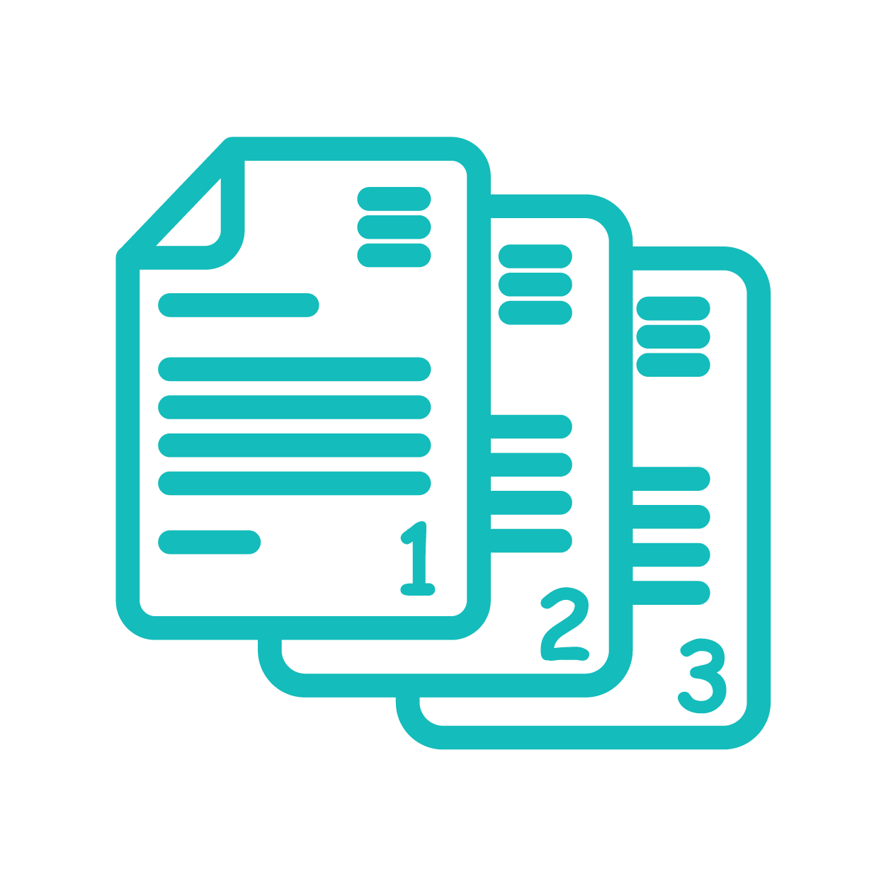 Icon of three layered documents labeled 1, 2, and 3.