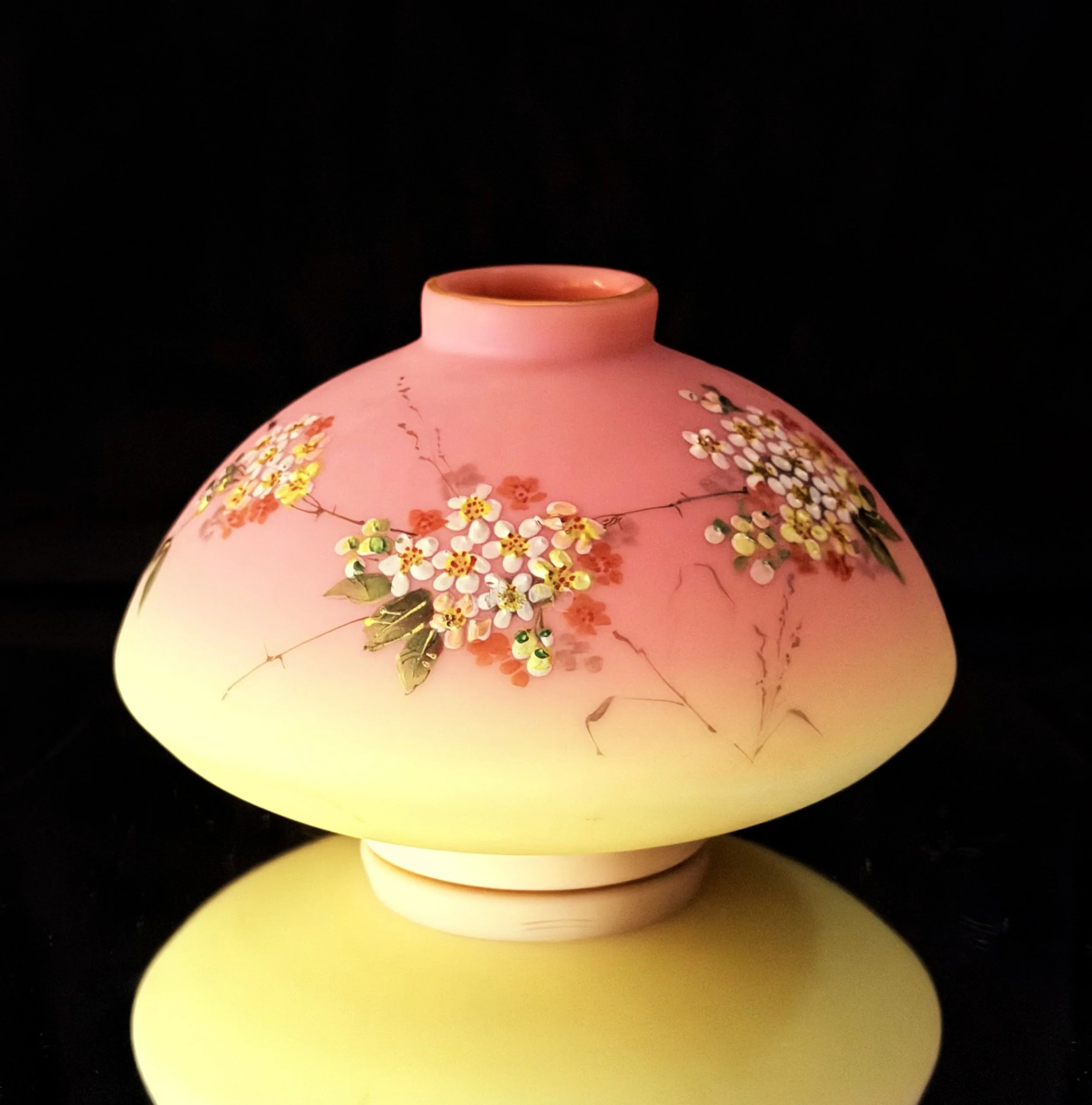 Mt Washington Glass company decorated Burmese vase