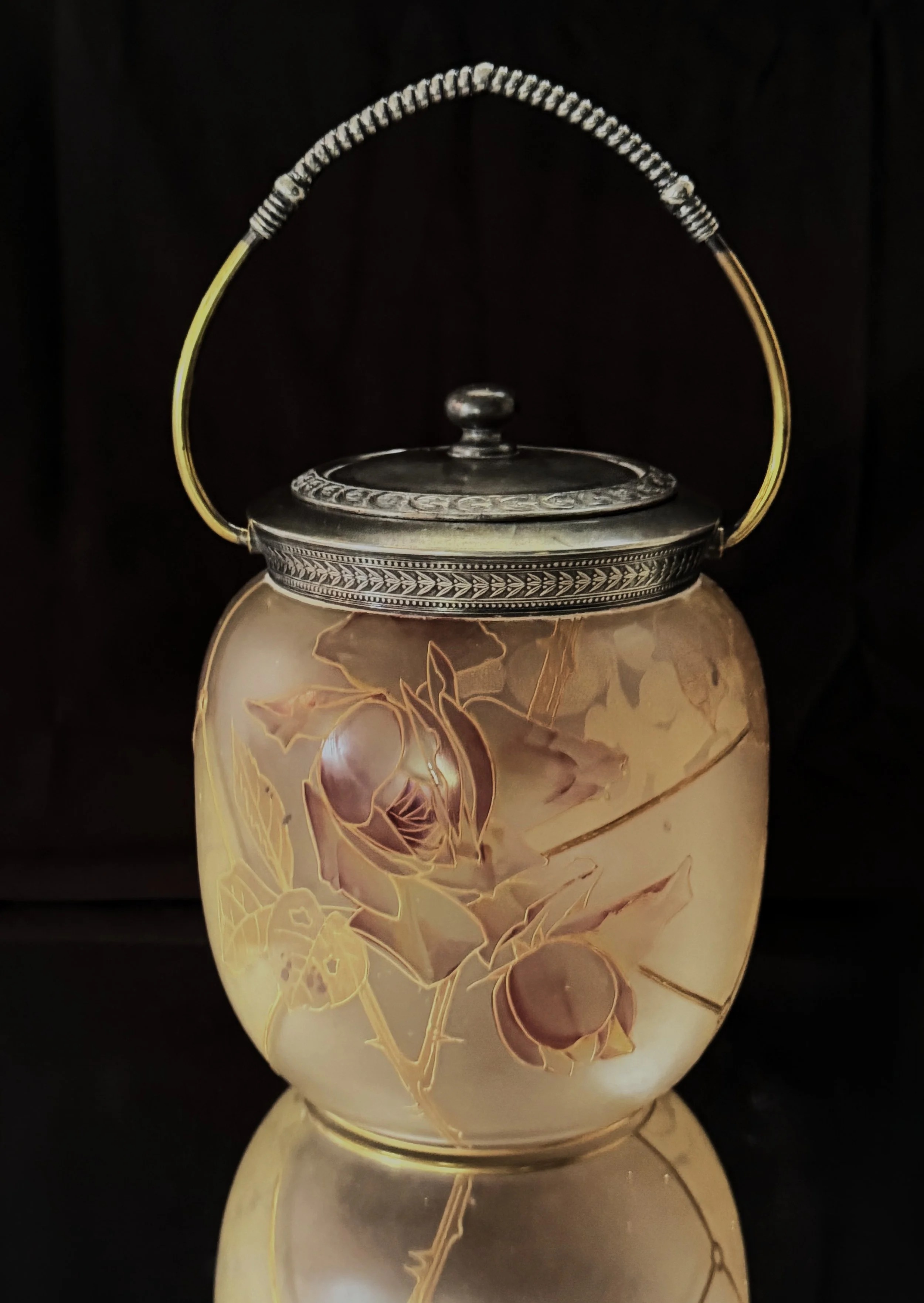 Mt Washington Glass company Royal Flemish biscuit jar