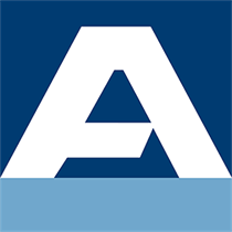 Large white letter 'A' on a blue background with a light blue gradient at the bottom