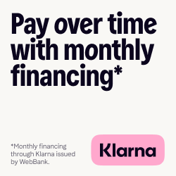 Text promoting pay over time with monthly financing through Klarna, including disclaimer about WebBank.