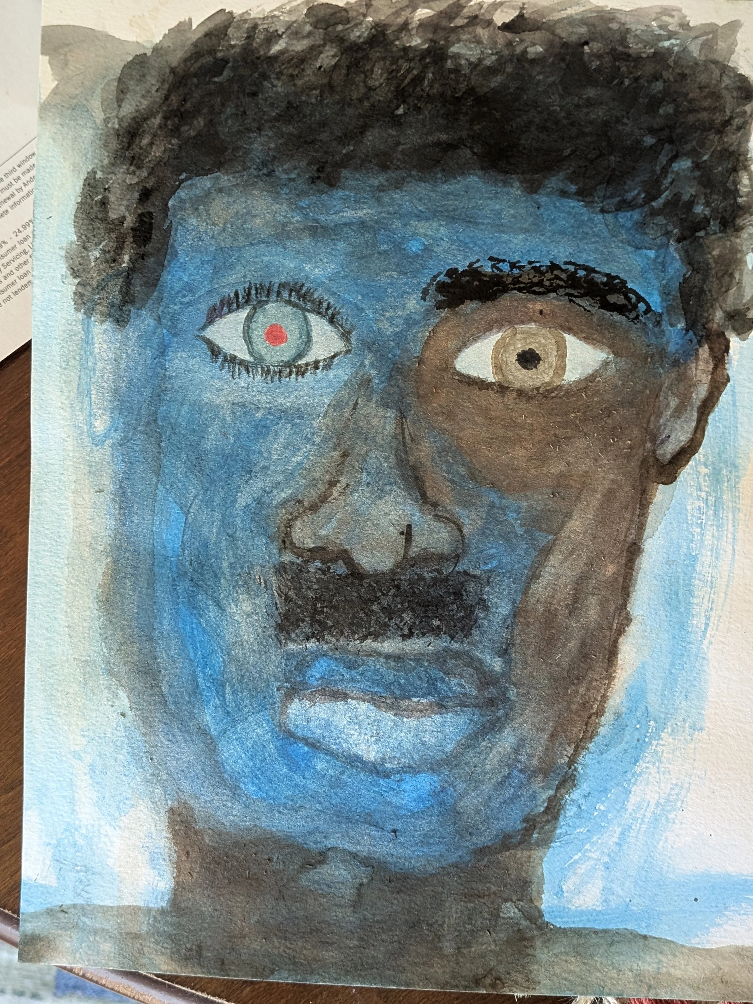 Black and Blue Man - 9 x 12-inch Mixed Media on paper  SOLD