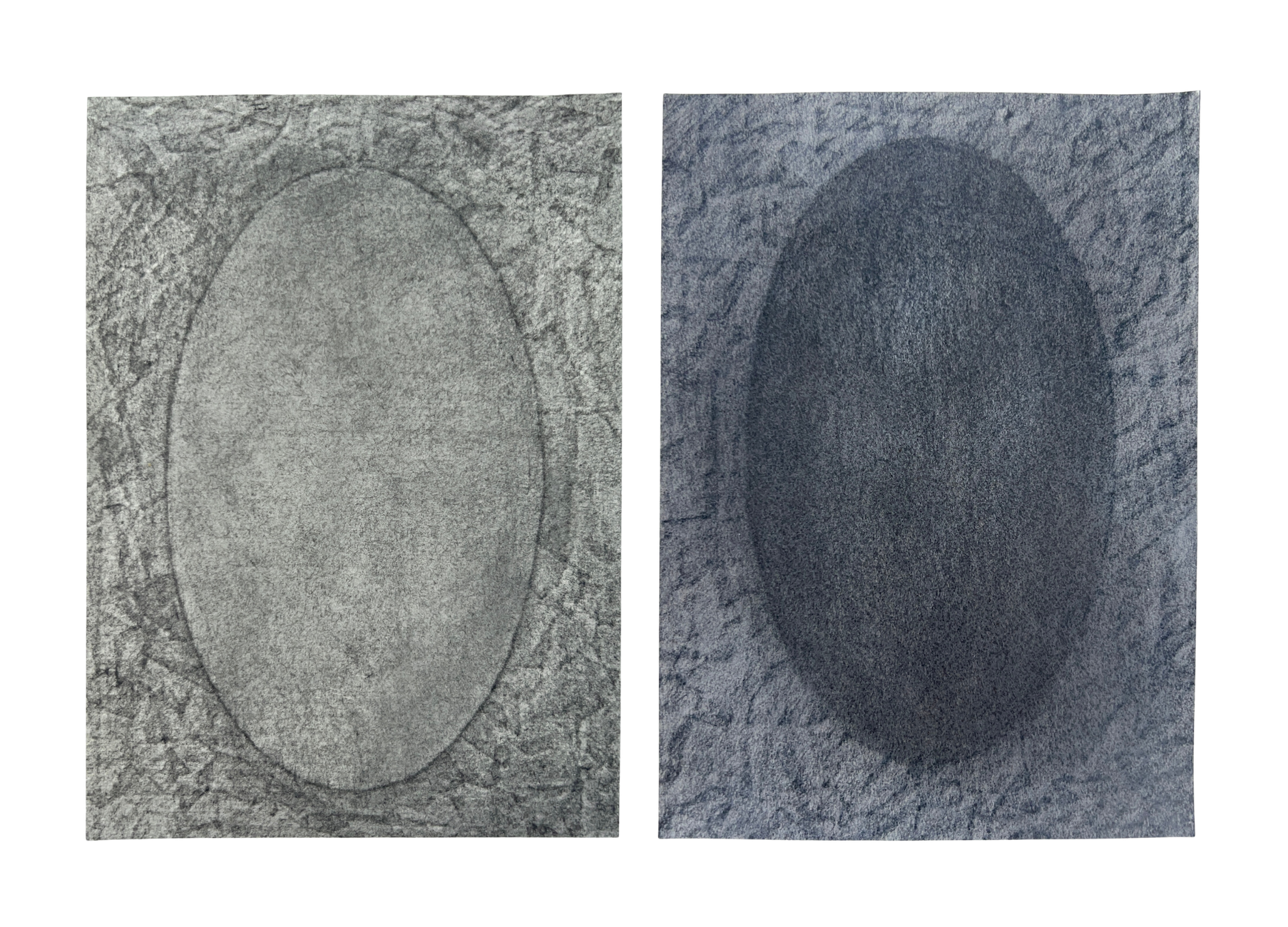 Transmissions 1 & 2, 2026, graphite on paper, 7 x 5 inches each