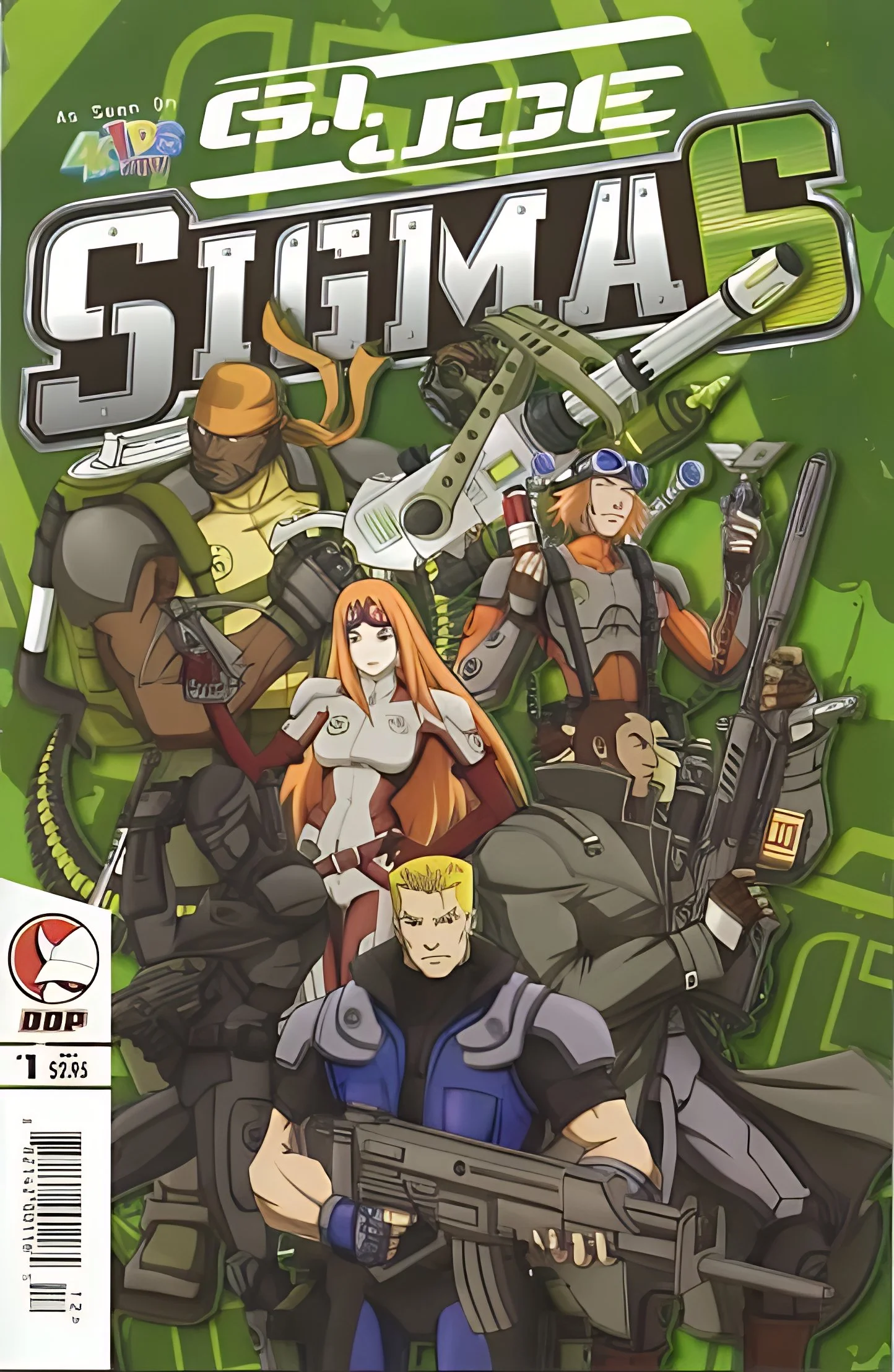 A comic book cover featuring characters in tactical gear, with one holding a weapon, set against a green background with the title 'Sigma 3' in bold letters.