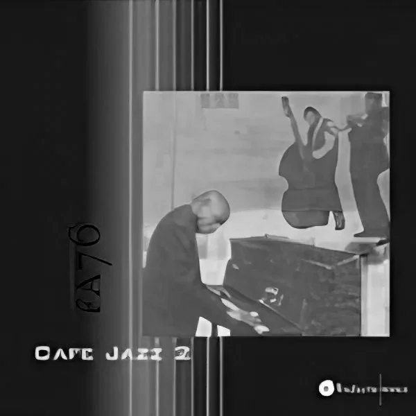 A man playing the piano on stage with a painting of a jazz musician hanging on the wall behind him.