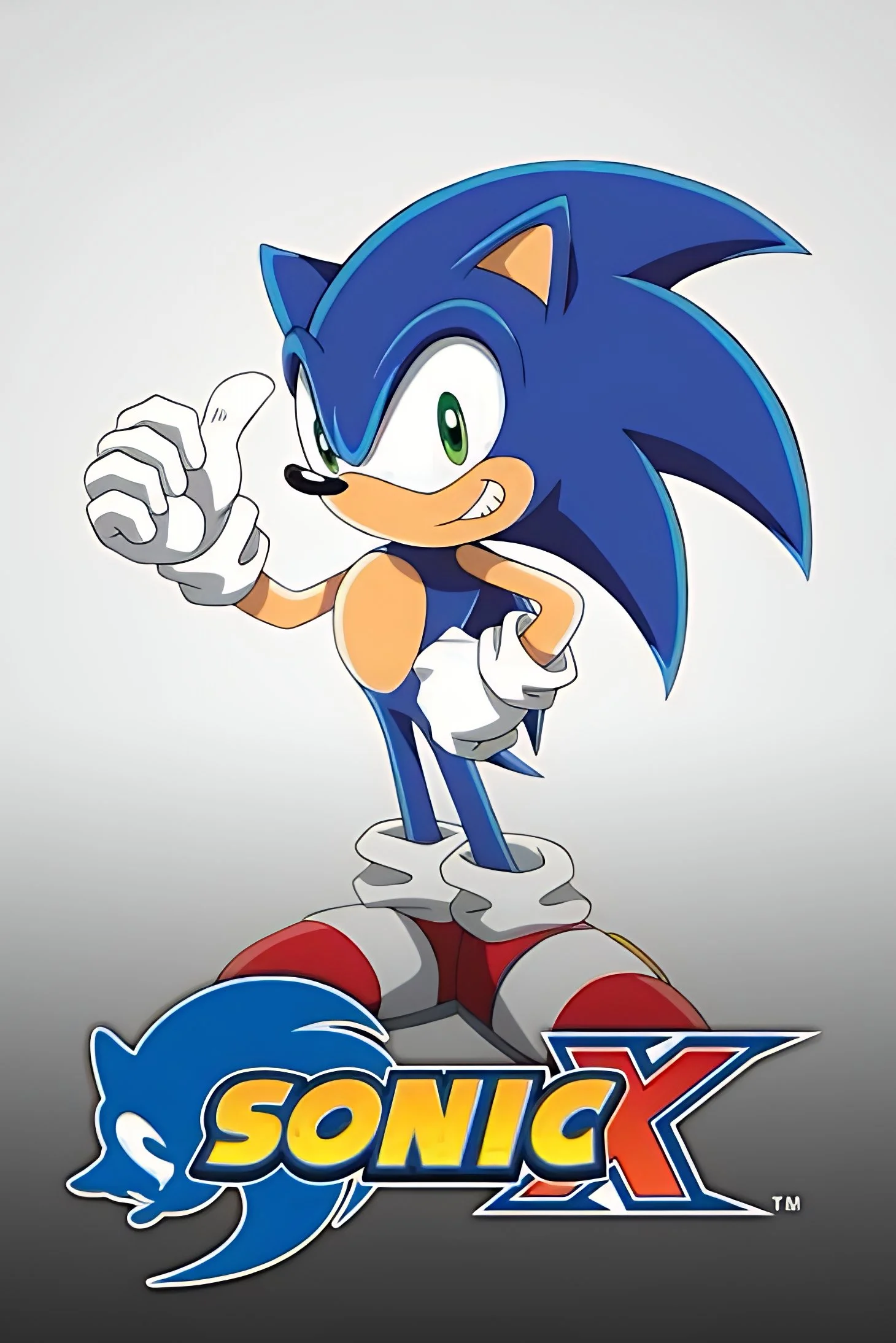 Sonic the Hedgehog character standing with a confident pose, with the Sonic X logo at the bottom.