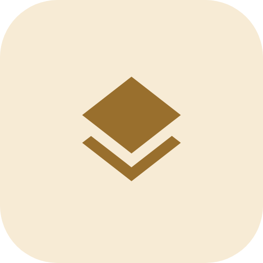 A brown digital icon resembling a layered or stacked square on a beige background.