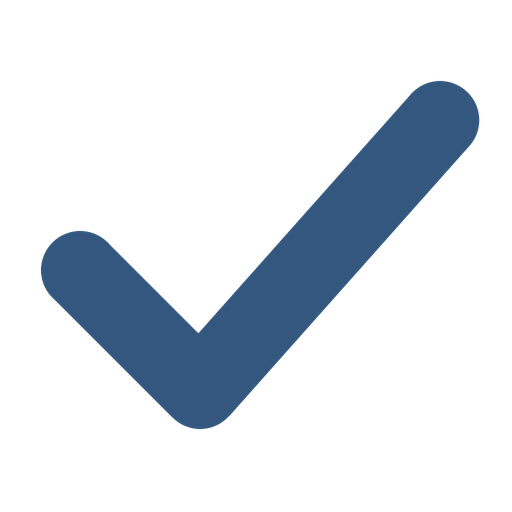 Large blue checkmark icon on a white background.