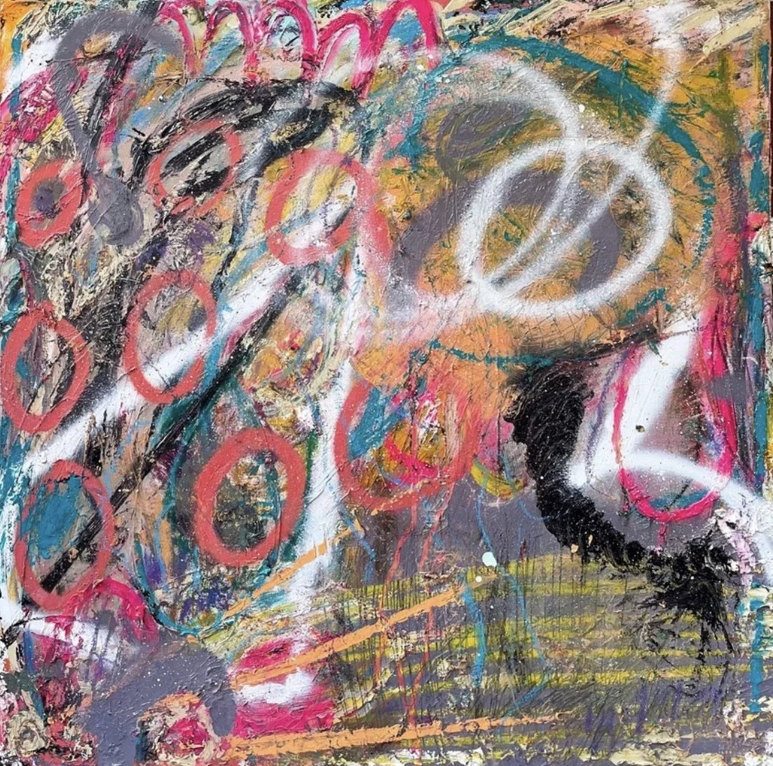Whirlwind Daydream. Acrylic & spray paint on canvas. 30x30in.