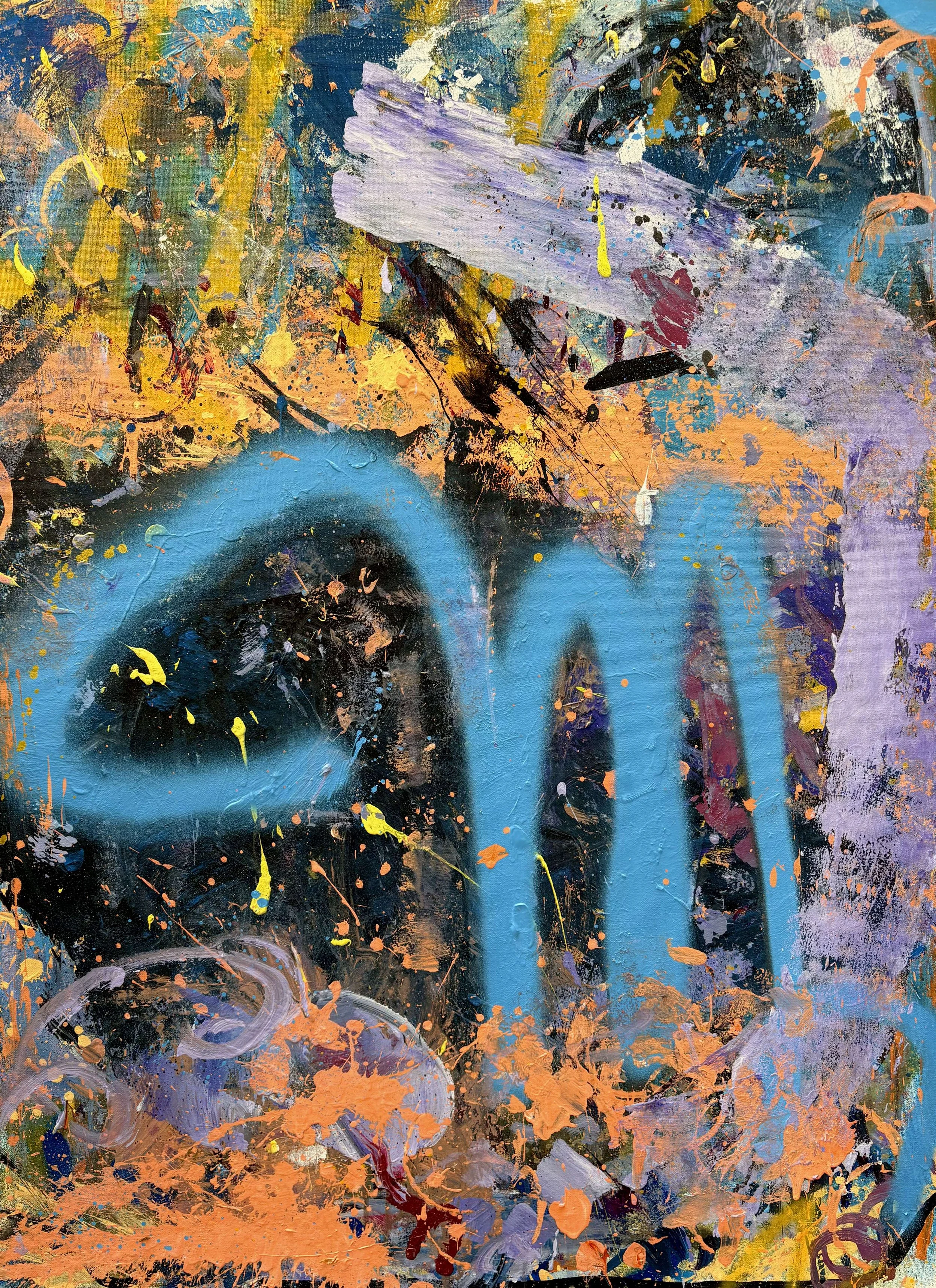 Initial. Acrylic & spray paint on canvas. 30x40in.