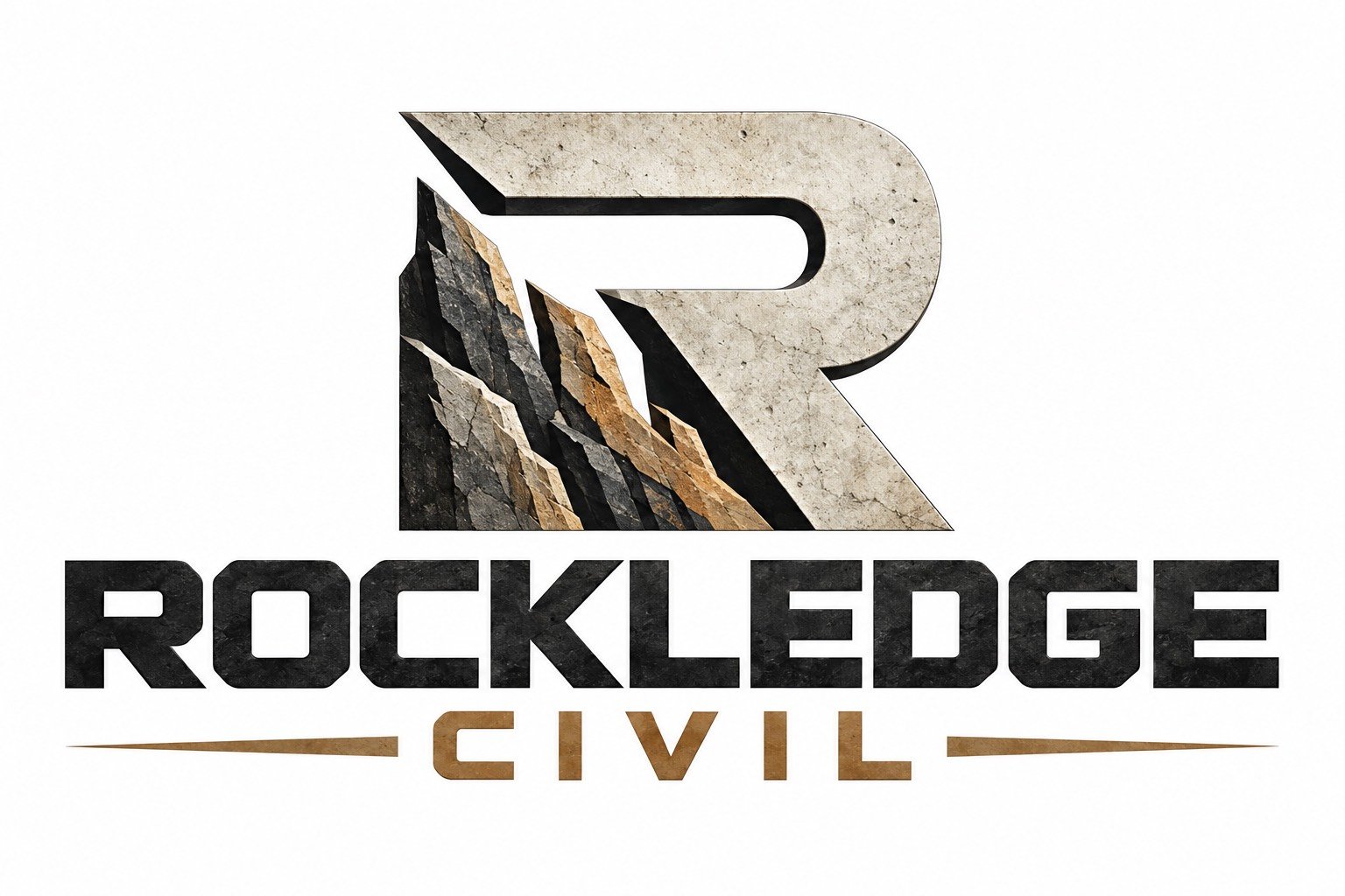 Logo for Rockledge Civil featuring a mountain with the letter R integrated into the design.