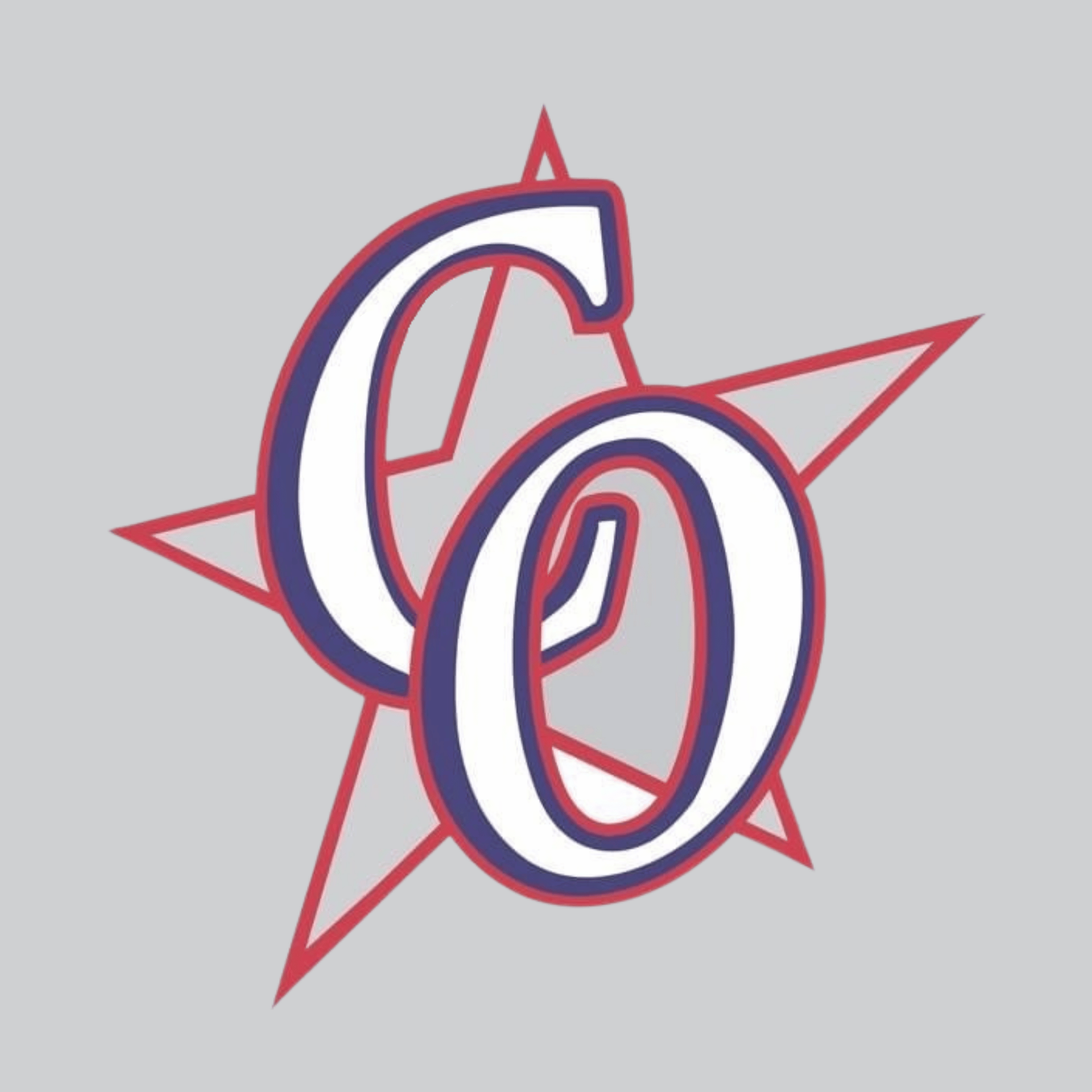 Close-up of the Avengers style logo featuring a star, circular target, and stylized letters CO with red, white, and blue colors.