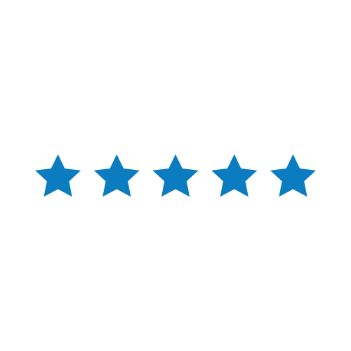 Five blue stars aligned horizontally on a white background.