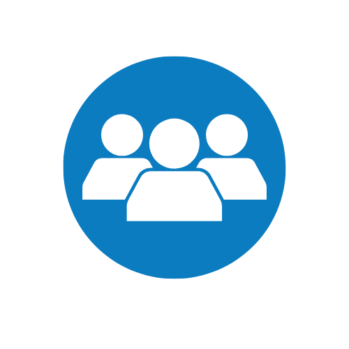 Icon of three people inside a blue circle, representing a group or team.