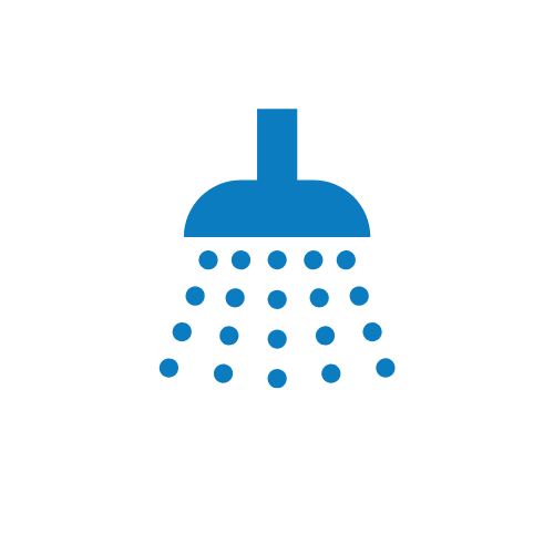 Blue showerhead with water spray