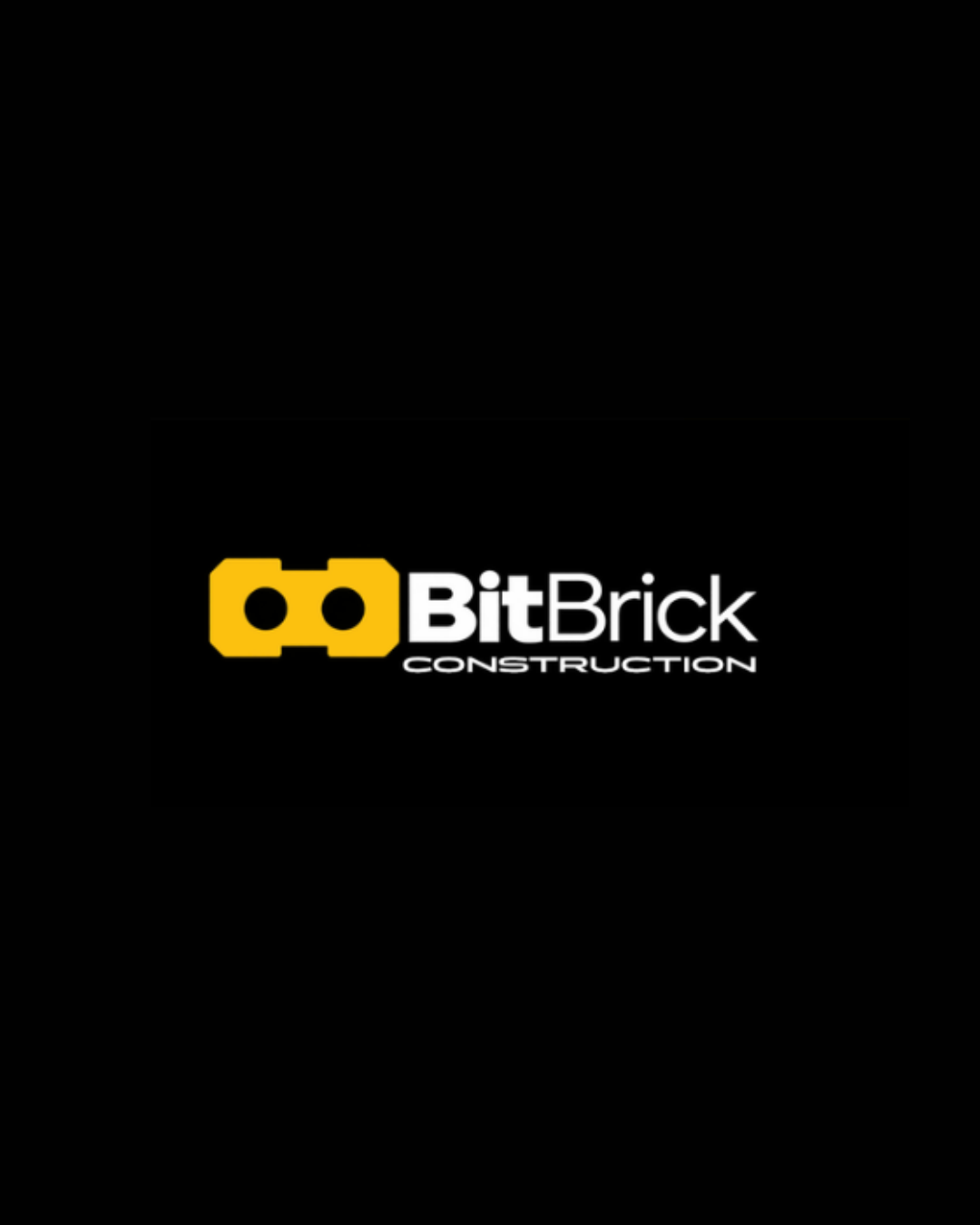 Logo of BitBrick Construction Company based in Cleveland Ohio with a yellow brick-shaped icon and text in white and black.