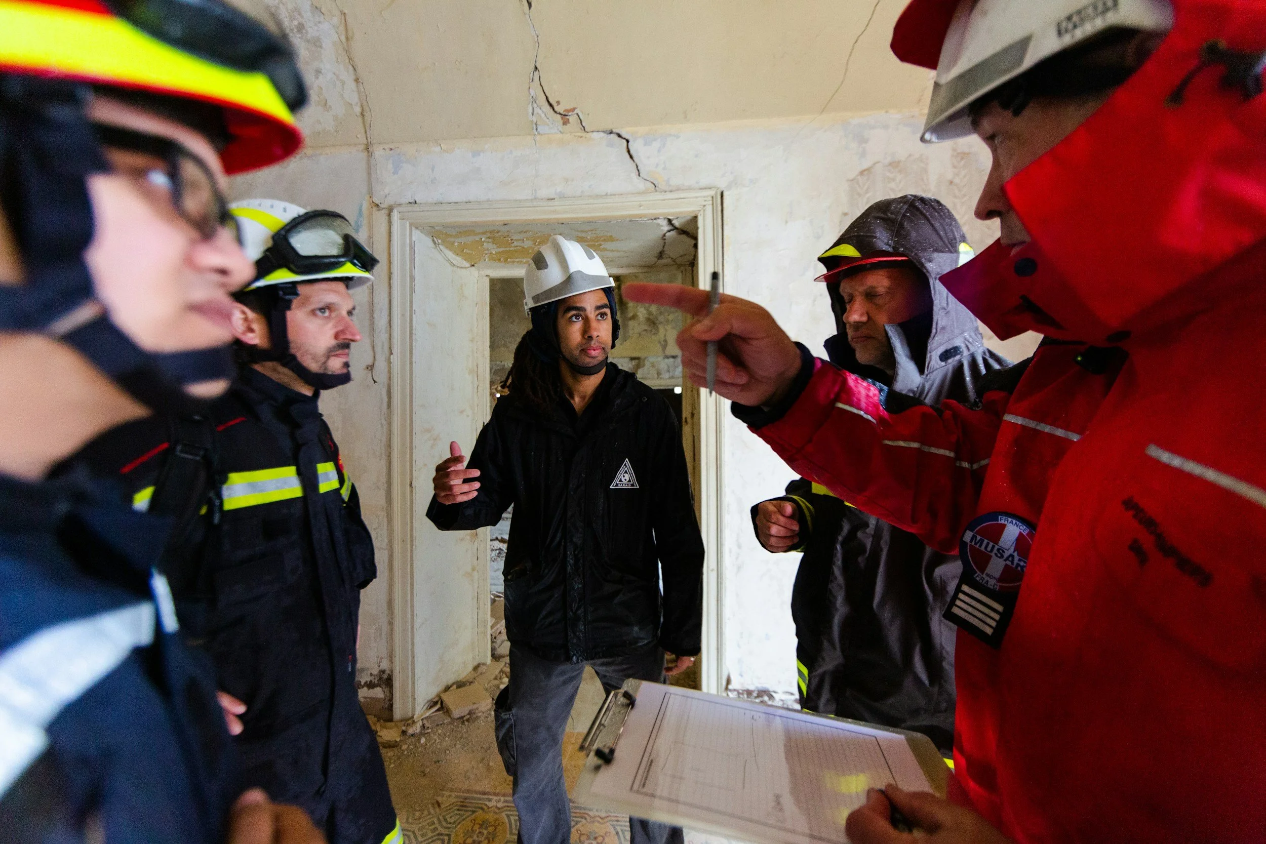 Emergency response personnel coordinating operations during a preparedness exercise.