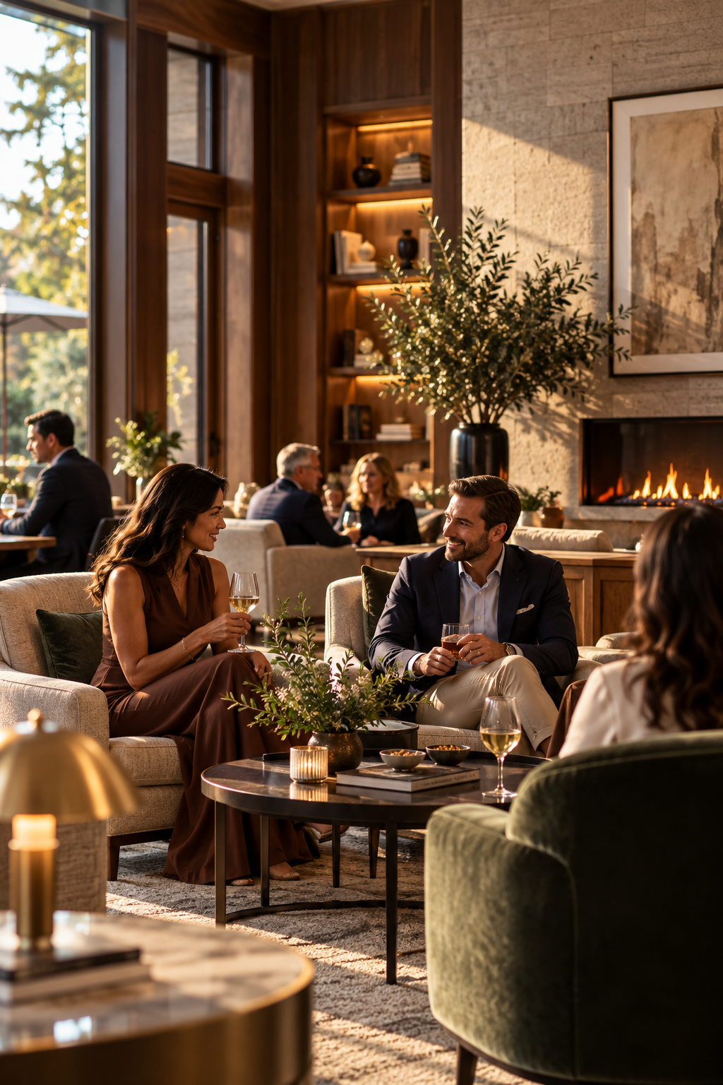 Members socializing in an elegant private club lounge.