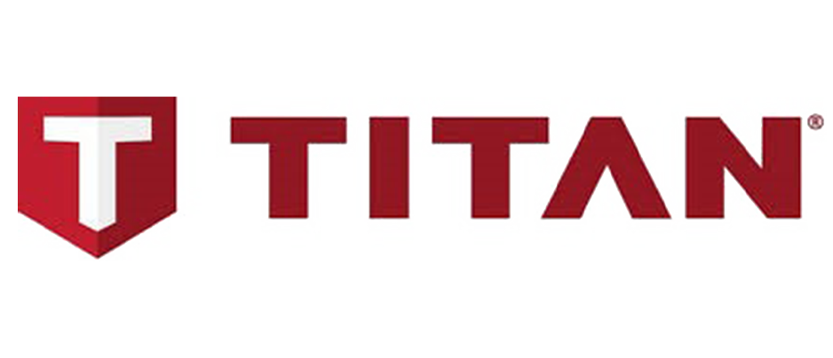 The Titan sports brand logo, featuring a red shield with a white T on it and the word 'TITAN' in bold red letters.