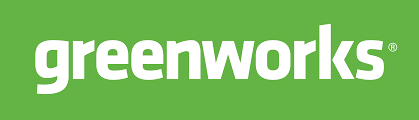 Greenworks logo on a green background.
