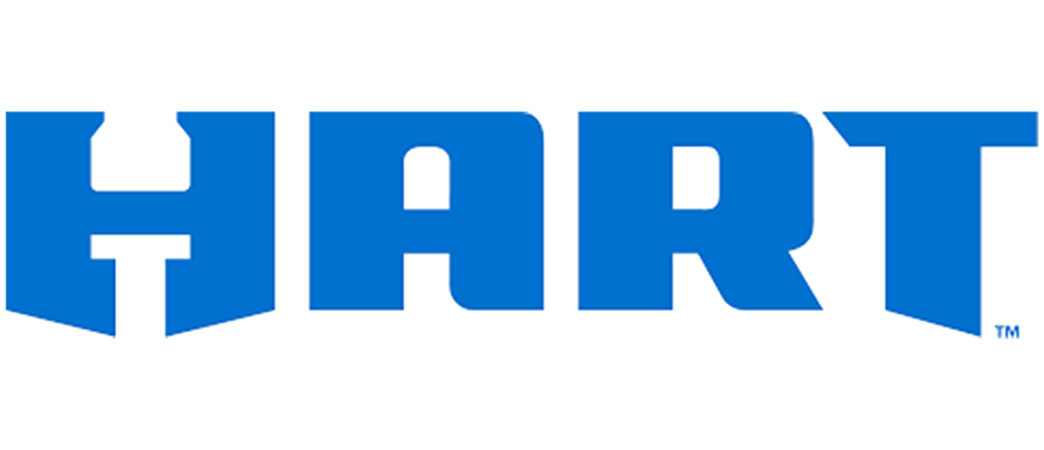 The word "HART" in bold blue letters with a black background.