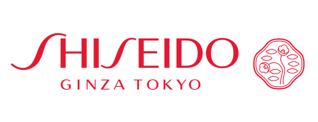 Shiseido logo with red text and a floral emblem, and the words 'Ginza Tokyo' underneath.