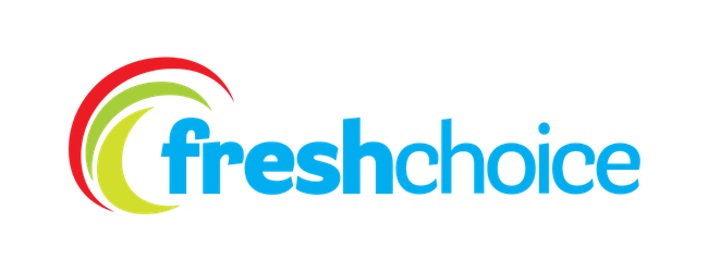 FreshChoice logo with stylized red, green, and yellow arcs above the word 'freshchoice' in blue text.