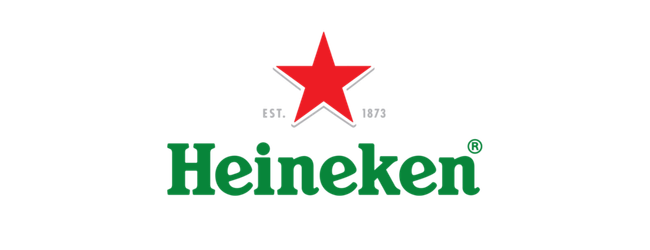 Heineken logo featuring a red star, green text, and the year established 1873.