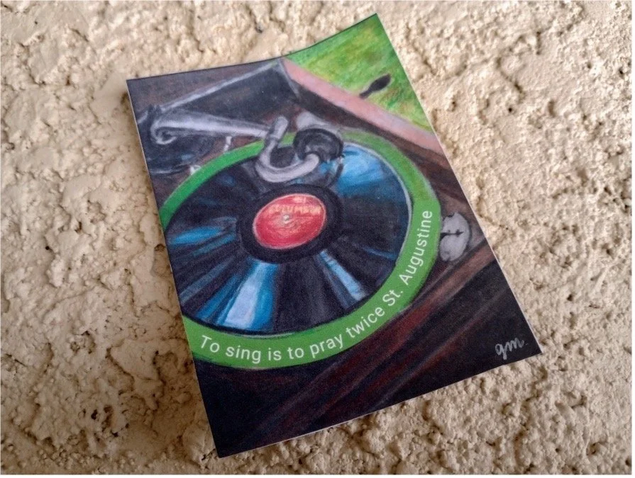 St. Augustine Record Player Small Catholic Art Print
