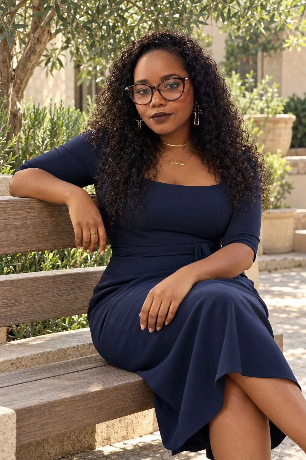 Latrina Ray Raddler seated on a garden bench