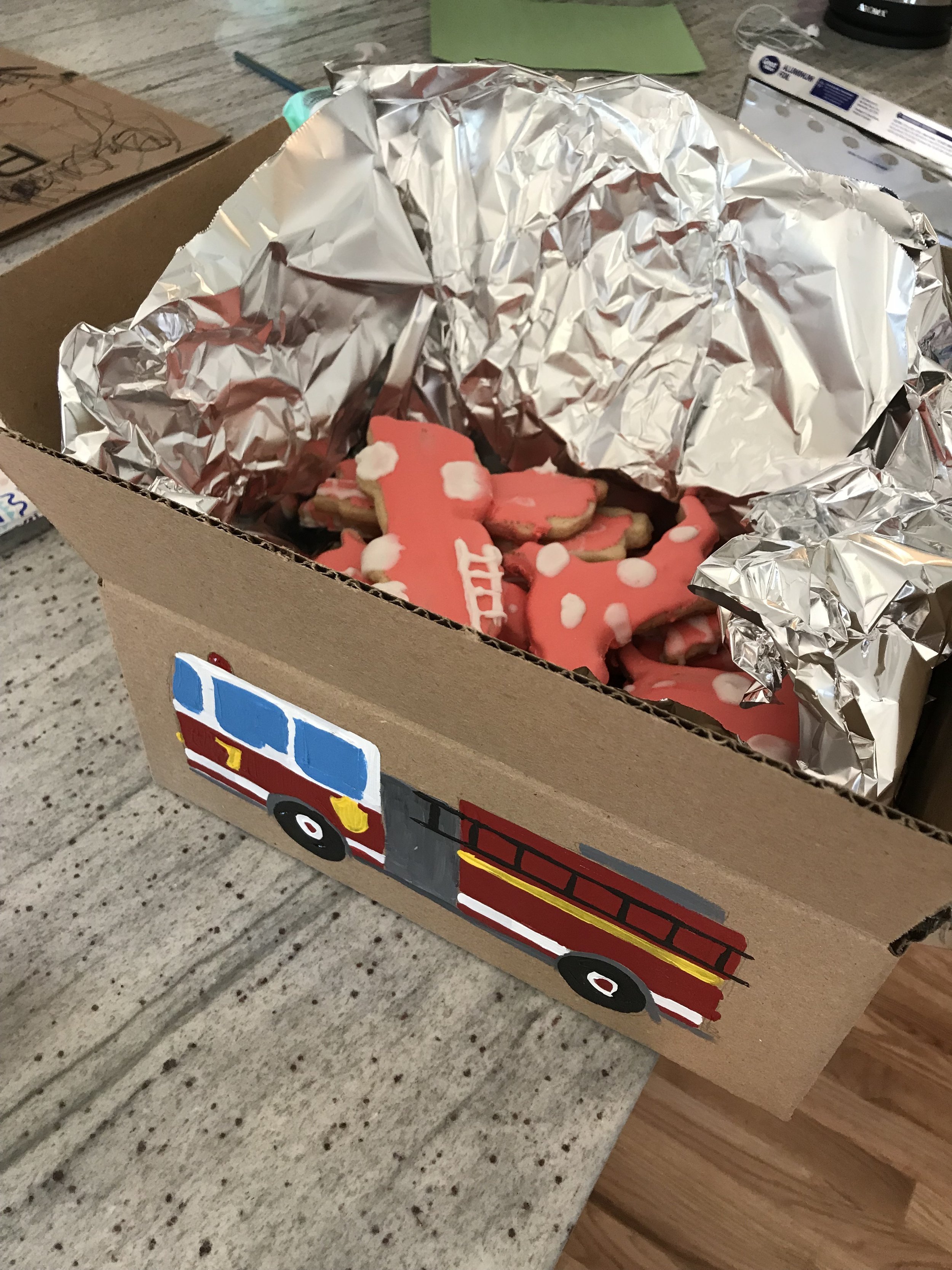 Delivered Fire Engine Cookies to the Fire Station