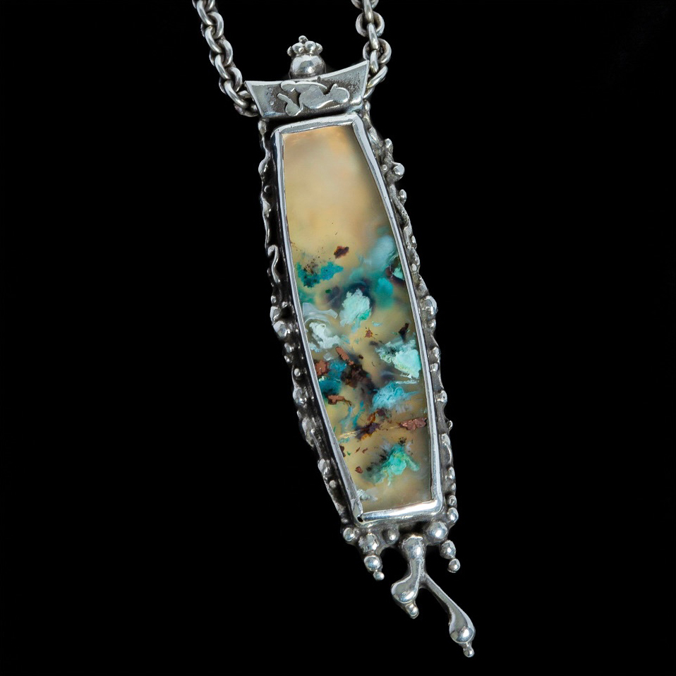 Chrysocolla, Copper, and Quartz Necklace