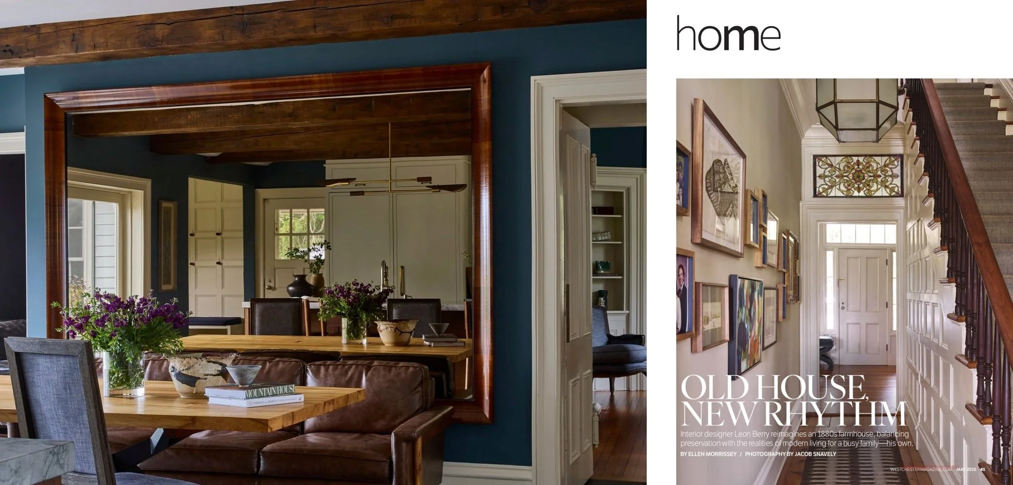 Westchester Magazine spread featuring a farmhouse dining room and entry hall