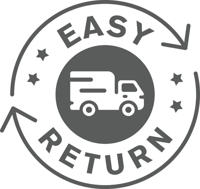Badge with a delivery truck icon surrounded by the words "Easy Return" and three stars.
