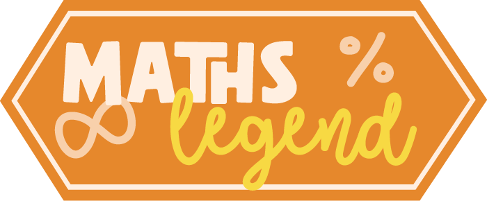 Orange badge with white and yellow text reading 'Maths Legend'.