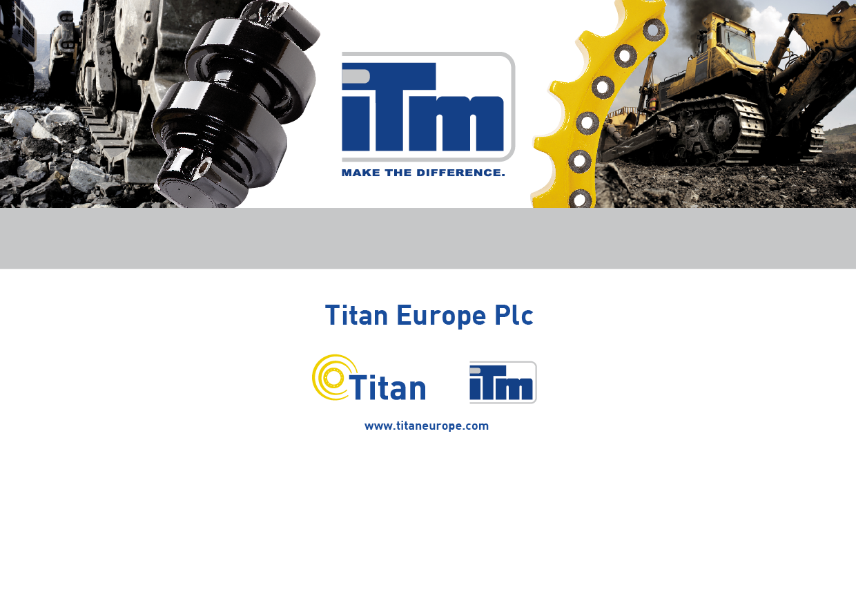 Corporate logo and branding for Titan Europe PLC, featuring construction and manufacturing imagery including heavy machinery, gears, and industrial equipment.