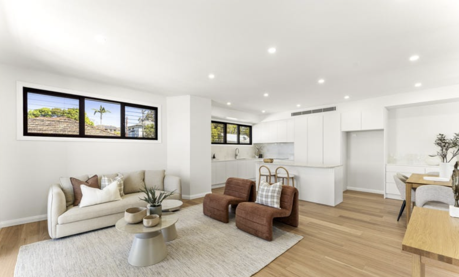 Adamstown townhouse — completed interior painting in the open-plan living area.