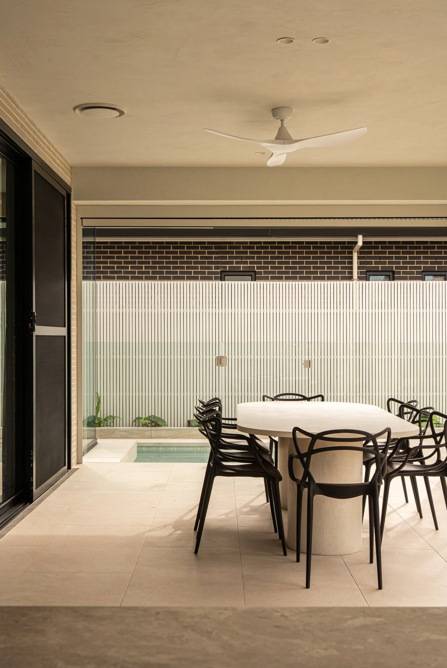 Covered outdoor dining area overlooking the St Morris pool