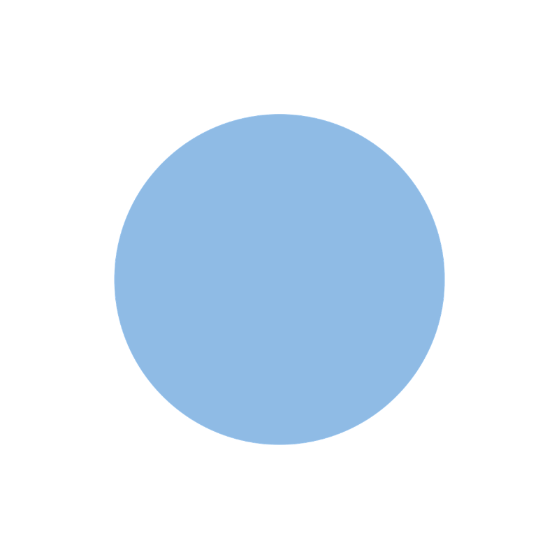 A light blue circle on a white background.
